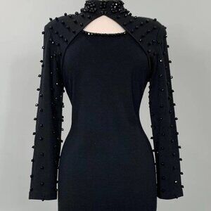 1980's Outlander Leslie Fay Totally Cocktail Beaded Dress, Black, Size S